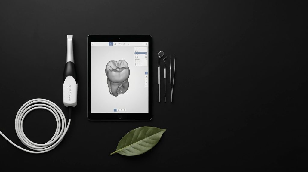 PrimeScan digital impression scanner and 3D dental modeling tablet.